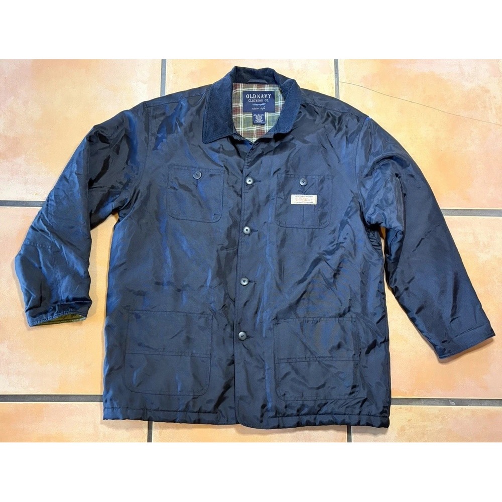 Vintage Y2K Old Navy Clothing Large Blue Jacket Coat Corduroy Collar Flannel
